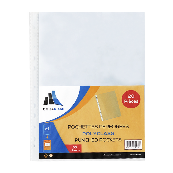 1900210C6_Paquet de 20 Pochettes Perfor+®es en PP 50 Mic